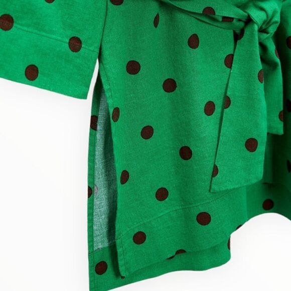 ZARA | Green | LINEN BLEND POLKA DOT KAFTAN - Picture 4 of 9